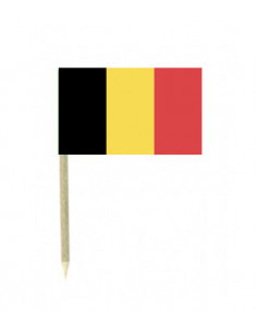 sachet de 50 drapeaux Belgique sur pic en bois : fabrication Française