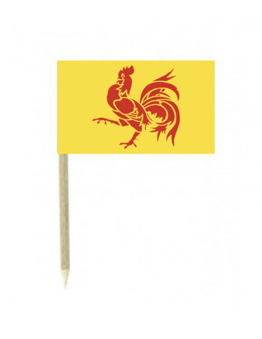 Sachet de drapeaux Wallonie sur pic en bois : made in France