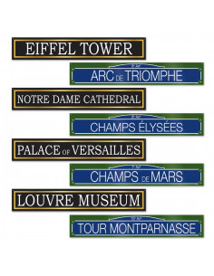 Lot de 4 décoration panneaux de rues et monuments de Paris en carton