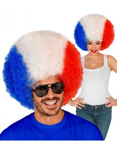 Perruque pop France bleu blanc rouge : Accessoires supporters