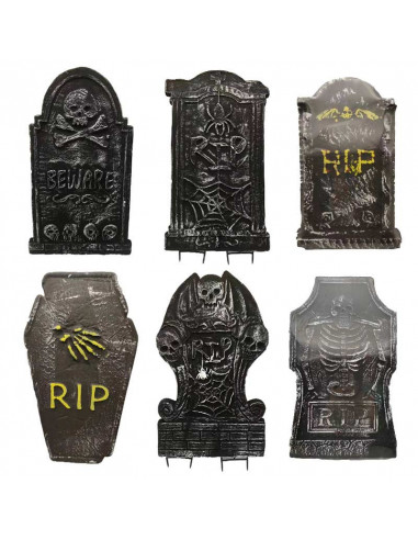 6 Pierres Tombales Halloween En Plastique - 42 Cm Avec 12 Piquets, Décor Effrayant Pour Jardin, Cour, Fête