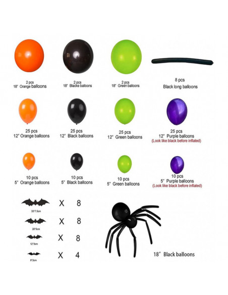 Kit 154 ballons araignées et chauve souris plus accessoires