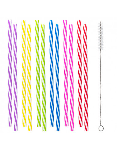 Lot de 12 pailles en plastique réutilisables