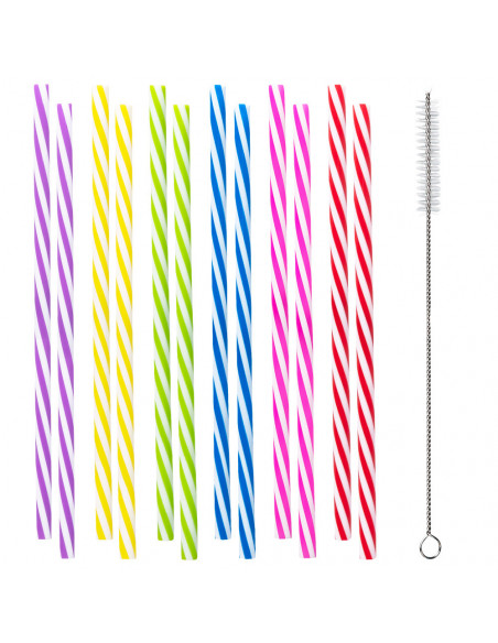Lot de 12 pailles en plastique réutilisables