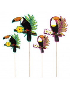 Lot de 4 bâtonnets à cocktail Toucan : thème Hawaï