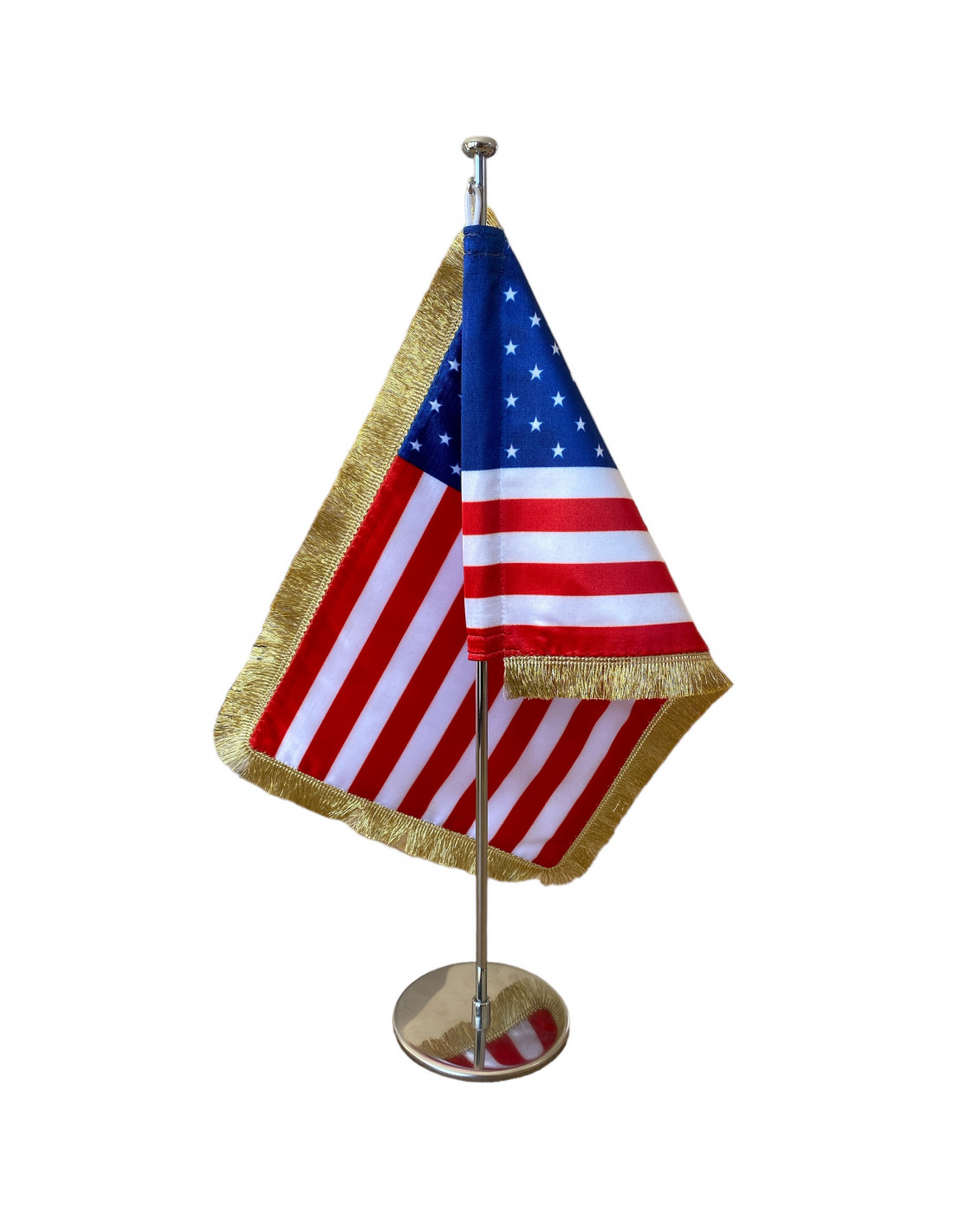 Drapeau De Table Etats-Unis 'Thin Red Line' - 21x14 Cm, Hampe 25 Cm, Socle Plastique Noir - Décoration Bureau