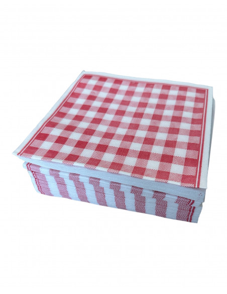 Serviettes jetables vichy rouge en papier : Vaisselles jetables