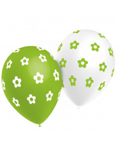 Ballons fleurs vert et blanc