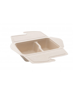 Box rectangulaire 2 compartiments en fibre de canne : vaisselle jetable