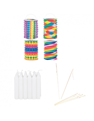 Pack lampions 13cm en papier multicolore non ignifugé avec accessoires : espace évènement