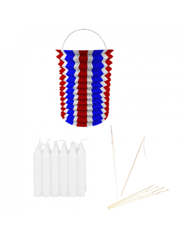 Pack lampions 13cm en papier tricolore non ignifugé avec accessoires : espace évènement