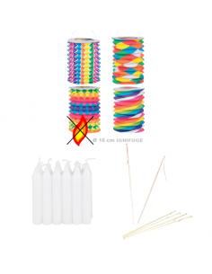Pack lampions multicolore 16cm en papier ignifugé avec accessoires : défilés et évènements