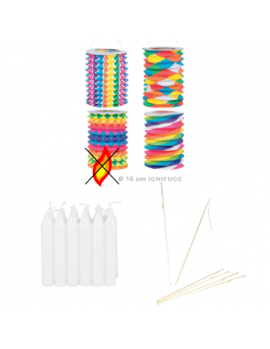 Pack lampions multicolore 16cm en papier ignifugé avec accessoires : défilés et évènements