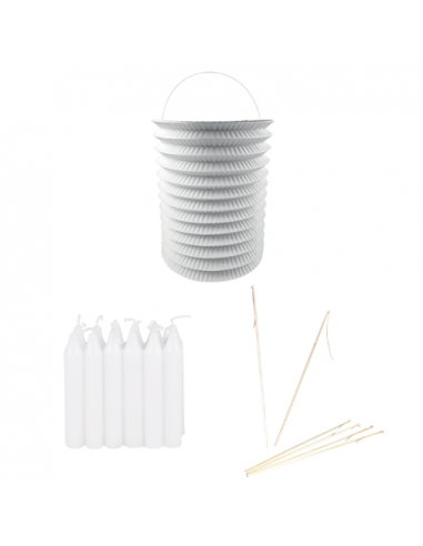 Pack lampions blanc 16cm non ignifugé avec accessoires : défilés et mariage