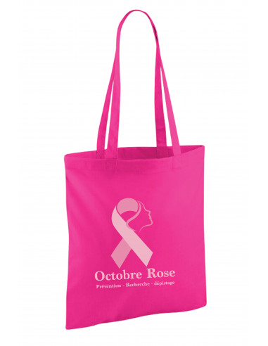 Sac tote bag fuschia imprimé  : textile octobre rose