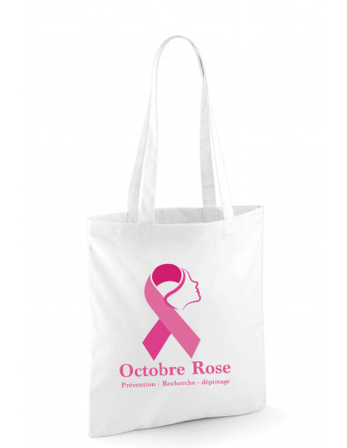 Sac tote bag blanc imprimé  : textile octobre rose