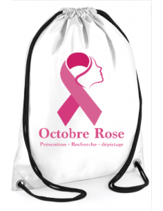 Sac à dos blanc en tissu imperméable imprimé Octobre rose  : textile octobre rose