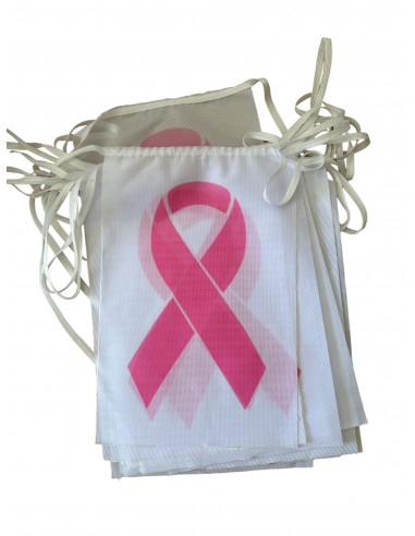 Guirlande fanions Octobre rose en tissu : Fabrication Française