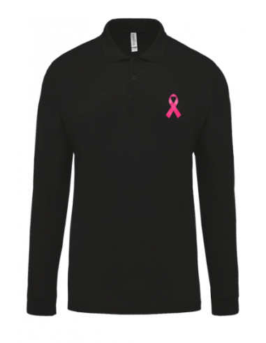 Polo manches longues noir Octobre Rose homme : textile octobre rose