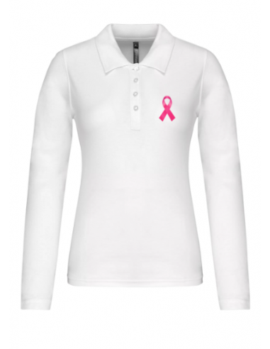 Polo blanc manches longues Octobre Rose femme : textile octobre rose