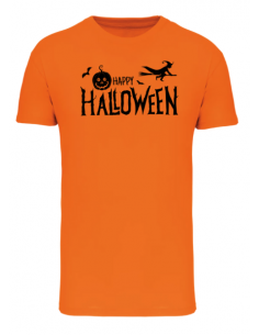 T-shirt orange Happy Halloween homme : textile Halloween