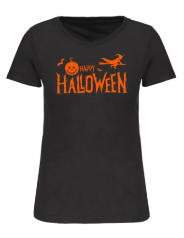 T-shirt noir Happy Halloween femme : textile Halloween