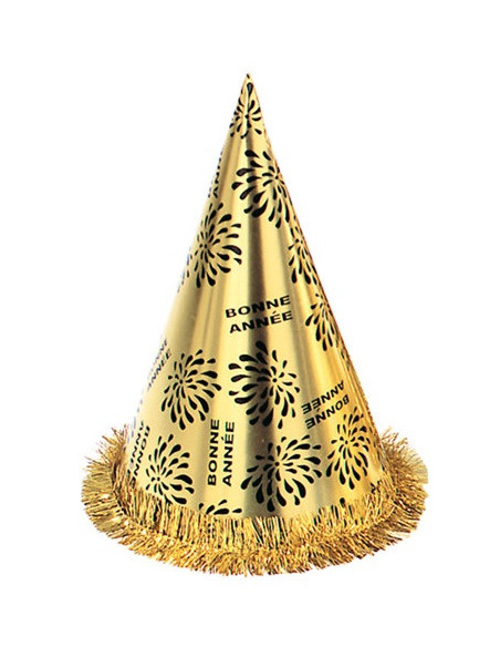 chapeau pointu bonne année or avec frange : nouvel an