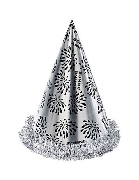 Chapeau pointu bonne année argent avec frange : nouvel an