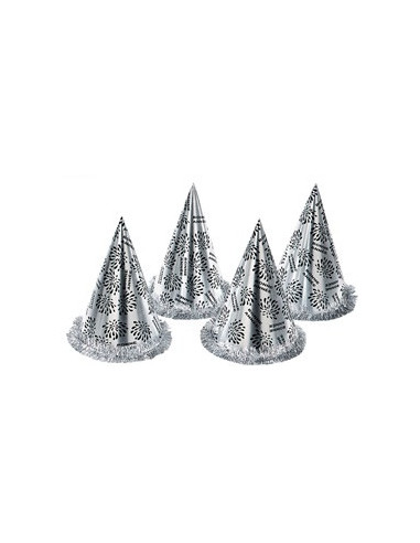 Chapeau pointu bonne année argent avec frange : nouvel an