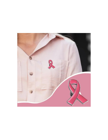 Lot de 6 pin's ruban octobre rose en métal