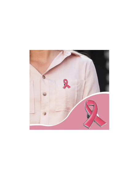 Lot de 6 pin's ruban octobre rose en métal