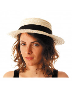 Chapeau canotier en paille blanche éco : thème guinguette