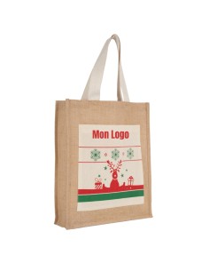 Sac shopping motifs de Noël personnalisable en toile de jute