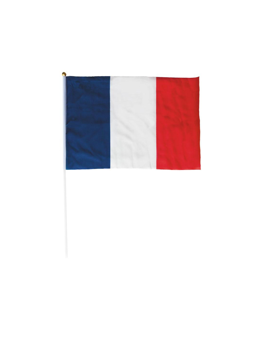 Drapeau France de 45 cm X 30 cm en tissu avec hampe : 14 Juillet