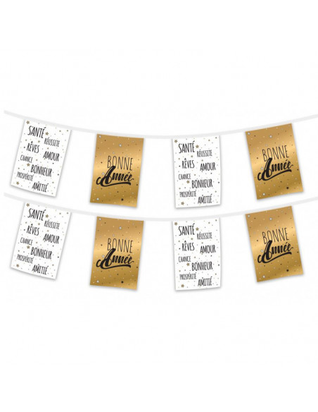 Guirlande fanions bonne année blanche et or