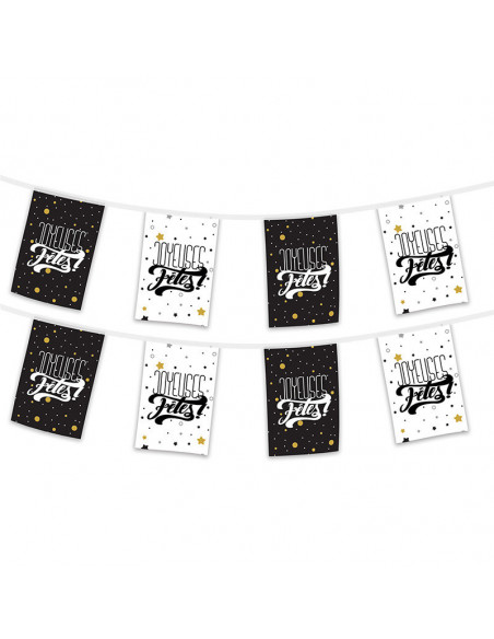 guirlande fanions joyeuses fêtes blanche et noir