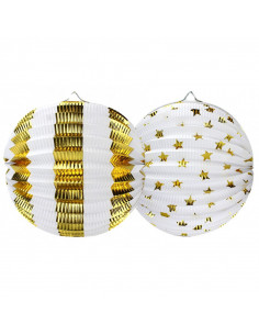 Lampions ronds blanc et or avec motifs