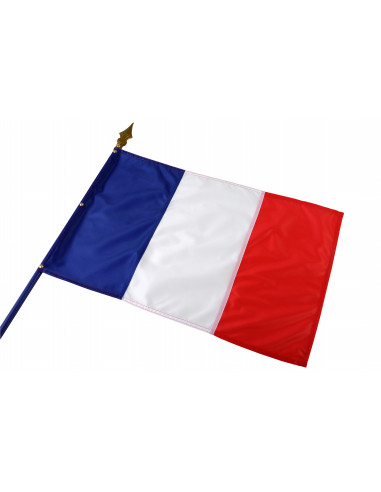 Drapeau France officiel avec hampe en bois : fabrication Française